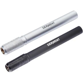 Derwent Pencil Extender Set, Silver and Black, for Pencils up to 8mm, (2300124), 2 Count (Pack of 1)
