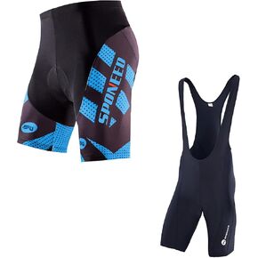 sponeed Men's Cycling Shorts Bib-Shorts Road Riding Mountain Biking Shorts Bib Pants with Padding US L Black