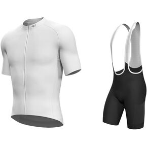 Mens Cycling Jersey White & Mens Cycling Bib Shorts Black