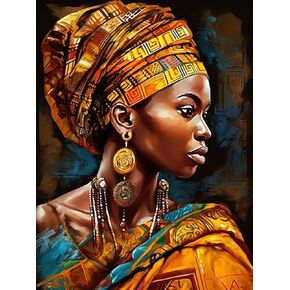 Reofrey DIY Diamond Painting Kits for Adults African Woman, Diamond Art Full Drill Round Rhinestone Diamond Painting Accessories, Cross Stitch Embroidery Canvas for Crafts Home Wall Decor 30x40cm