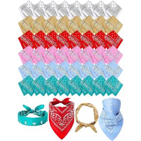 48 Pieces Paisley Bandana Novelty Unisex Headband Square Scarf Cowboy Bandanas for Parade Halloween Party Costume