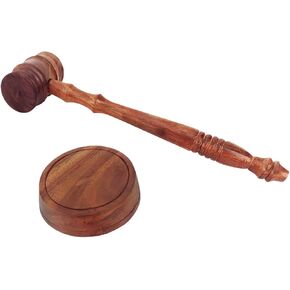 Wooden Decorative Brown Gavel Hammer with Wood Base Block for Lawyers, Judges, and Courts
