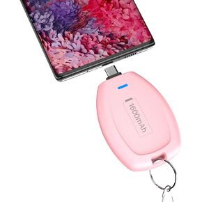 Keychain Portable Charger for Android, Mini Power Emergency Pod Ultra-Compact USB-C Power Bank External Fast Charging Battery Pack, 1600mAh Key Ring Type C Cell Phone Charger for Samsung and more