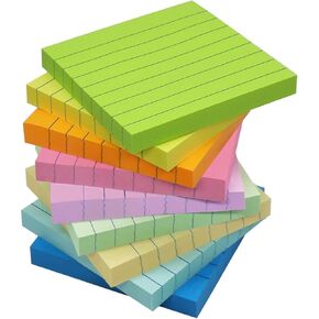 (9 Pack) Lined Sticky Notes 3x3 Post Sticky Notes with Lines, 9 Pastel Super Sticking Power Memo Self-Stick Note Pads Its, Sticky Notes Lined for Office, School, Home, 82 Sheets/Pad