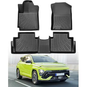 All Weather Floor Mats for Hyundai Kona N 2022 2023& Kona 2018-2023 (No Electric Model), Automotive Floor Mats Full Set for Kona Accessories Black Duty TPE All Weather Protection Waterproof