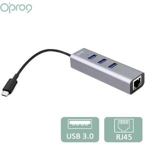 O'PRO9 USB-C Hub, Opro9 8-in-1 Type-C Hub with 3 USB 3.0 Ports, 4K HDMI, USB-C Power Delivery, SD/TF Card Reader & Ethernet, Portable for Mac Pro and Other Type-C Laptops (Gray)