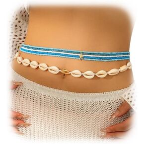 Summer Beach Coloful Beads Waist Chain Jewelry Sets Multi-layered Beaded Belly Chain Sexy Bikini Sexy Shell Waist Body Chain Beads Body Accessories for Wome