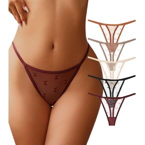 G-String Thongs for Women T-back Lace Hollow Out Low Waist Thongs Breathable Cheeky Sexy Underwear Panties 5Pack