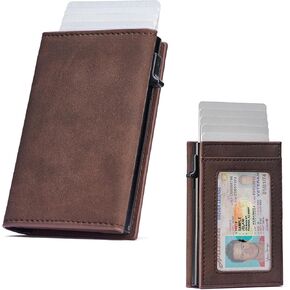 Smart Mens Wallet with Card Holder: Slim Wallet for Men with RFID Blocking - Pop Up Leather Card Case - Minimalist Wallet with ID Card Window - Front Pocket Wallet with 14 Cards Capacity | Cash Slot