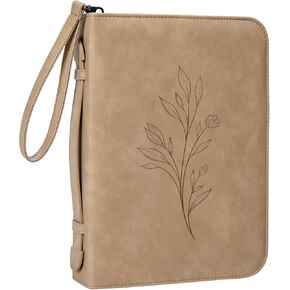 Large Bible Cover Case for Women with Detachable Wristlet Strap, PU Leather Bible Cover for Girl, Minimalist and Floral Design, Debossed Bible Case