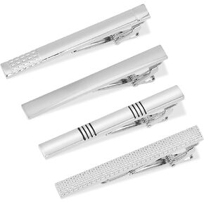 4Pcs Tie Clips for Men, Silver Classic Tie Bar Clip Set for Regular Ties Necktie Tie Bar Pinch Clips Suitable for Wedding Anniversary Business Professional Fashion Designs
