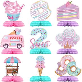 9 Pcs Donut Two Sweet Birthday Party Decorations Table Honeycomb Centerpieces Donut Table Topper Doughnut Second Birthday Sign Decor 2nd Birthday Theme Table Party Supplies for Girls Baby Shower