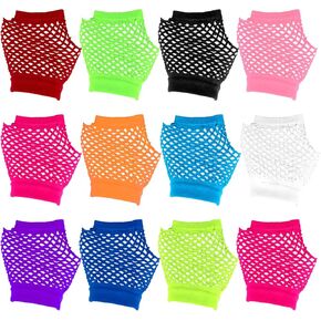 12 Pairs Fishnet Gloves, 80s Mesh Gloves Fingerless Fishnet Neon Gloves Colorful Short Net Fishnet Fingerless Gloves for Women Girls 80s 90s Neon Rave Party Favors Costume Accessories Supplies