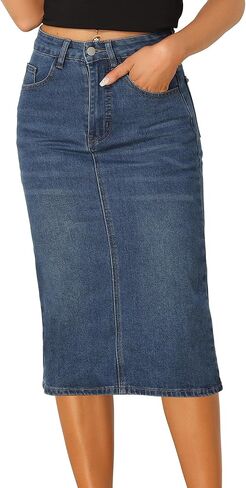 Allegra K Casual Denim Skirt for Women's High Waist Split Back Pockets Midi Jean Skirts in Saudi Arabia
