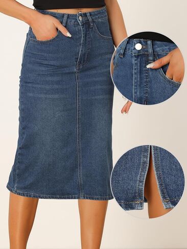 Allegra K Casual Denim Skirt for Women's High Waist Split Back Pockets Midi Jean Skirts in Saudi Arabia
