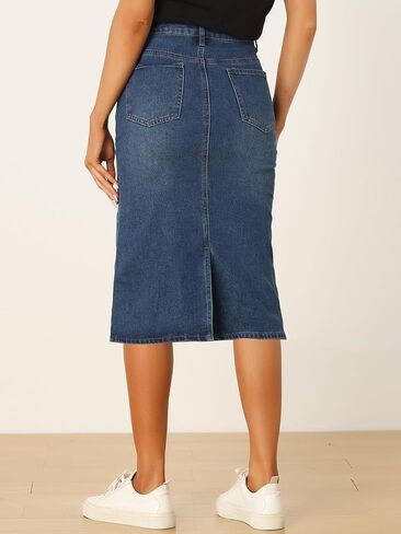 Allegra K Casual Denim Skirt for Women's High Waist Split Back Pockets Midi Jean Skirts in Saudi Arabia