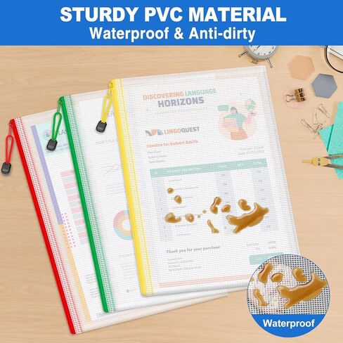 أكياس شبكية بسحاب، 40 قطعة من الحقائب الشبكية مقاس A4 بسحاب في 8 ألوان، أكياس مجلد ملفات بسحاب مقاومة للماء لتخزين التنظيم، حقيبة بسحاب بحجم الحروف للمدرسة/الفصل الدراسي/السفر/اللوازم المكتبية in Kuwait