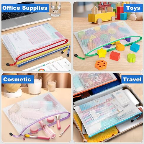 أكياس شبكية بسحاب، 40 قطعة من الحقائب الشبكية مقاس A4 بسحاب في 8 ألوان، أكياس مجلد ملفات بسحاب مقاومة للماء لتخزين التنظيم، حقيبة بسحاب بحجم الحروف للمدرسة/الفصل الدراسي/السفر/اللوازم المكتبية in Kuwait