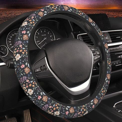 Colorful Wildflower Steering Wheel Cover Anti-Slip Car Accessories Absorbing Sweat Breathable Steering Wheel Protector for Men Women Girls Universal 15 Inch Car Interior Decor in Saudi Arabia