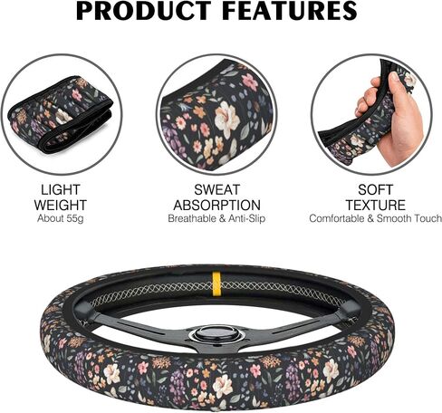 Colorful Wildflower Steering Wheel Cover Anti-Slip Car Accessories Absorbing Sweat Breathable Steering Wheel Protector for Men Women Girls Universal 15 Inch Car Interior Decor in Saudi Arabia
