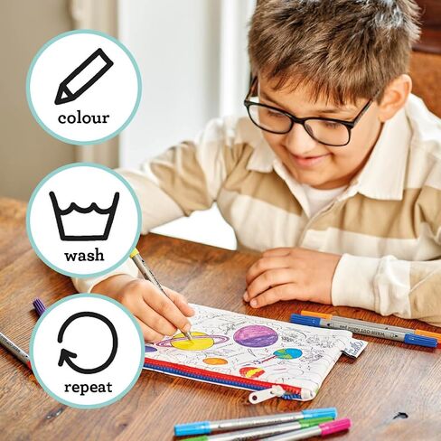 eatsleepdoodle Cars and Tractors Pencil Case for Kids w/ 10pk Washable Markers - 8.5x6in Coloring Pencil Pouch - Ultra Washable & Reusable Arts and Crafts for Kids in Kuwait