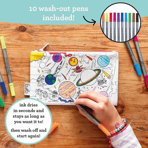 eatsleepdoodle Cars and Tractors Pencil Case for Kids w/ 10pk Washable Markers - 8.5x6in Coloring Pencil Pouch - Ultra Washable & Reusable Arts and Crafts for Kids in Kuwait