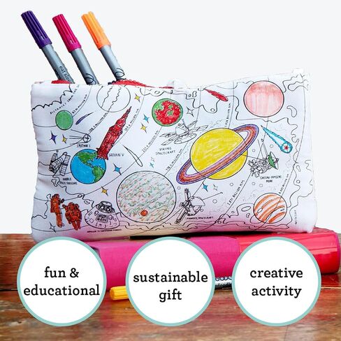 eatsleepdoodle Cars and Tractors Pencil Case for Kids w/ 10pk Washable Markers - 8.5x6in Coloring Pencil Pouch - Ultra Washable & Reusable Arts and Crafts for Kids in Kuwait