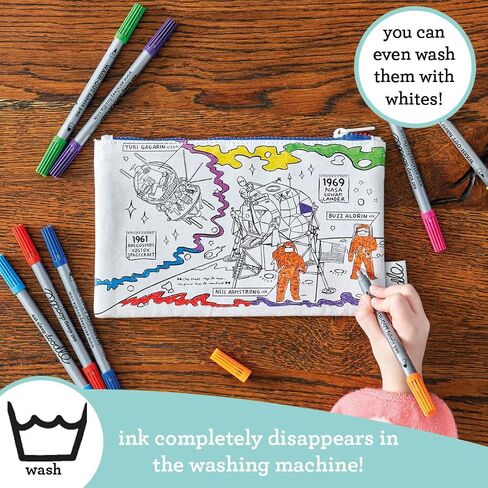 eatsleepdoodle Cars and Tractors Pencil Case for Kids w/ 10pk Washable Markers - 8.5x6in Coloring Pencil Pouch - Ultra Washable & Reusable Arts and Crafts for Kids in Kuwait