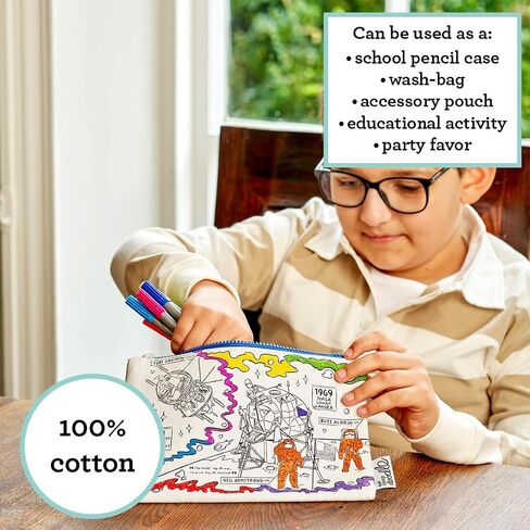 eatsleepdoodle Cars and Tractors Pencil Case for Kids w/ 10pk Washable Markers - 8.5x6in Coloring Pencil Pouch - Ultra Washable & Reusable Arts and Crafts for Kids in Kuwait