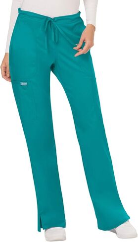 Cherokee Scrub Set For Women Modern Classic Fit 3 Pockets V-Neck Top WW620 with 5 Pockets Moderate Flare Leg Pant WW120, Teal Blue - M Top/M Pant in Saudi Arabia