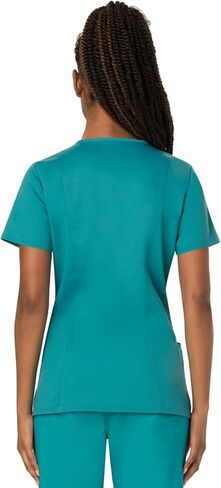 Cherokee Scrub Set For Women Modern Classic Fit 3 Pockets V-Neck Top WW620 with 5 Pockets Moderate Flare Leg Pant WW120, Teal Blue - M Top/M Pant in Saudi Arabia