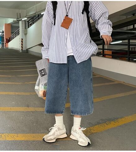 شورت دينم طويل Jorts Y2k جينز فضفاض جمالي قصير Harajuku موضة ملابس الشارع الشهير نمط الجرونج الكوري للجنسين in Saudi Arabia