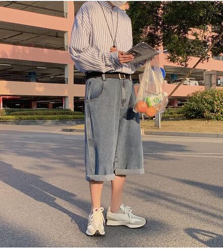 شورت دينم طويل Jorts Y2k جينز فضفاض جمالي قصير Harajuku موضة ملابس الشارع الشهير نمط الجرونج الكوري للجنسين in Saudi Arabia