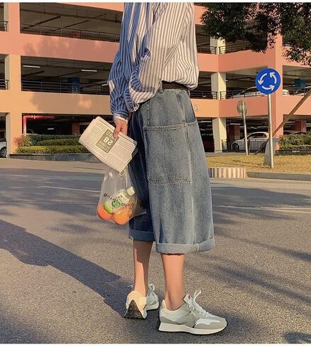 شورت دينم طويل Jorts Y2k جينز فضفاض جمالي قصير Harajuku موضة ملابس الشارع الشهير نمط الجرونج الكوري للجنسين in Saudi Arabia