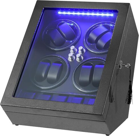 ملفاف ساعة Davivy، 8 ملفاف ساعة أوتوماتيكي مع 5 أماكن تخزين للساعة، ملفاف ساعة مع محرك هادئ للغاية، ضوء LED أزرق ووسائد مرنة، محول تيار متردد متضمن in Kuwait