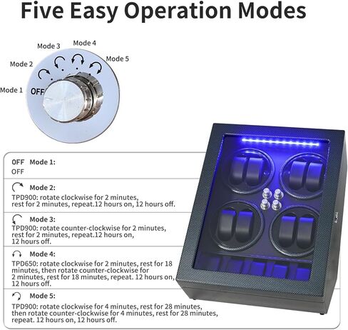 ملفاف ساعة Davivy، 8 ملفاف ساعة أوتوماتيكي مع 5 أماكن تخزين للساعة، ملفاف ساعة مع محرك هادئ للغاية، ضوء LED أزرق ووسائد مرنة، محول تيار متردد متضمن in Kuwait