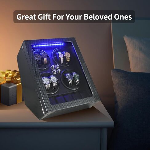ملفاف ساعة Davivy، 8 ملفاف ساعة أوتوماتيكي مع 5 أماكن تخزين للساعة، ملفاف ساعة مع محرك هادئ للغاية، ضوء LED أزرق ووسائد مرنة، محول تيار متردد متضمن in Kuwait