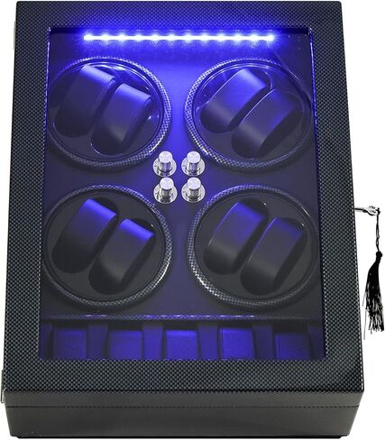 ملفاف ساعة Davivy، 8 ملفاف ساعة أوتوماتيكي مع 5 أماكن تخزين للساعة، ملفاف ساعة مع محرك هادئ للغاية، ضوء LED أزرق ووسائد مرنة، محول تيار متردد متضمن in Kuwait