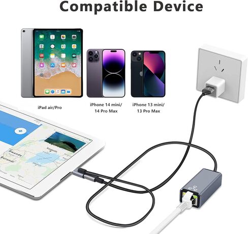 محول USB إيثرنت، محول USB C إيثرنت، 2 في 1 USB3.0/USB-C إلى RJ45 كابل شبكة جيجابت إيثرنت لنظام التشغيل Windows 10، MacBook Pro، iPad Pro، الكمبيوتر المحمول، Chromebook، Dell XPS، Samsung Galaxy والمزيد in Kuwait