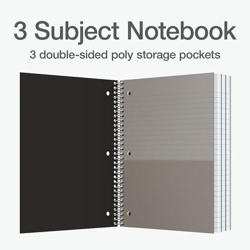 Oxford 3 Subject Spiral Notebook College Ruled - Black Poly Cover - Water Resistant - 150 Sheets - Spiral Notebook 8.5 x 11 (1) in Saudi Arabia