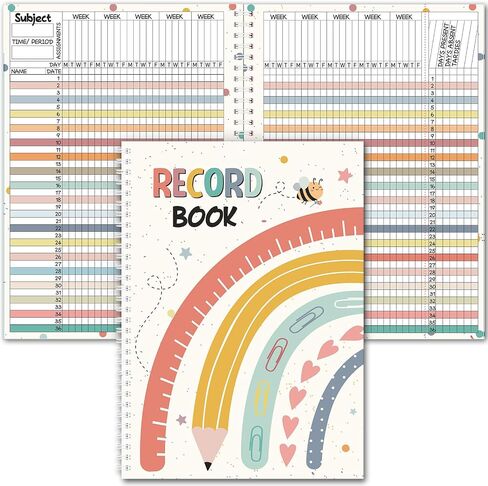 Teacher Record Book Teacher Grade Book Spiral Bound Record Class Gradebook Office Favors Gift for Classroom Attendance Supplies Decoration Double Sided Color Printing(Rainbow) in Saudi Arabia