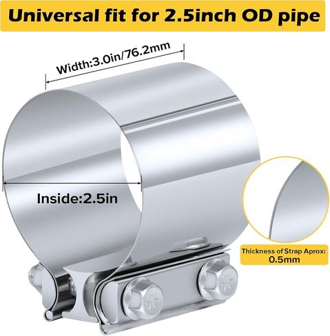 Exhaust Clamp, 2.5 Inch Lap Joint Band Clamp 2.5" Stainless Steel Coupler Exhaust Muffler Band Clamp in Saudi Arabia