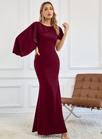 SouqFone Women Formal Prom Dress Sleeveless Ruffle Bodycon Cocktail Evening Wedding Slit Mermaid Maxi Dress in Saudi Arabia
