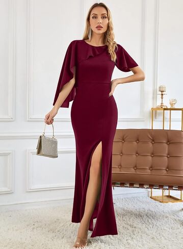 SouqFone Women Formal Prom Dress Sleeveless Ruffle Bodycon Cocktail Evening Wedding Slit Mermaid Maxi Dress in Saudi Arabia