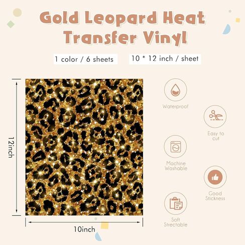 Tintnut Leopard HTV Heat Transfer Vinyl - 10 Sheets 12 X 10 Inches Cheetah Heat Transfer Vinyl Safari HTV Animal Printed Iron On Vinyl for T-Shirts Compatible with Cricut Or Silhoutte Cameo in Kuwait