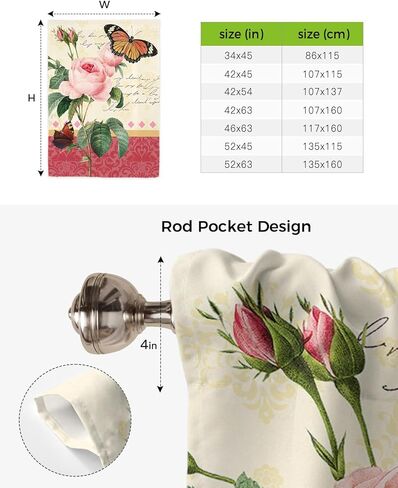 ربط الستائر ظلال النافذة، زهرة وردية نباتية عتيقة وقضيب فراشة جيب ربط نافذة الظل، ستارة بالون قابلة للتعديل للستائر وحمام المطبخ، لوحة واحدة، 34 بوصة × 45 بوصة in Kuwait