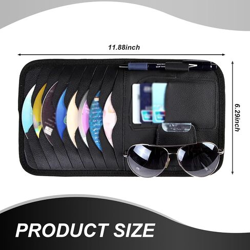 1 Pack Car Sun Visor CD Storage Bag, Multifunctional Pen Sunglasses Storage Holder, Multi-layer Design, Universal Waterproof Anti-scratch Automotive CD Protective Accessories (Black) in Saudi Arabia