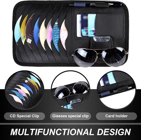 1 Pack Car Sun Visor CD Storage Bag, Multifunctional Pen Sunglasses Storage Holder, Multi-layer Design, Universal Waterproof Anti-scratch Automotive CD Protective Accessories (Black) in Saudi Arabia