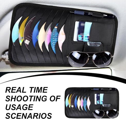 1 Pack Car Sun Visor CD Storage Bag, Multifunctional Pen Sunglasses Storage Holder, Multi-layer Design, Universal Waterproof Anti-scratch Automotive CD Protective Accessories (Black) in Saudi Arabia