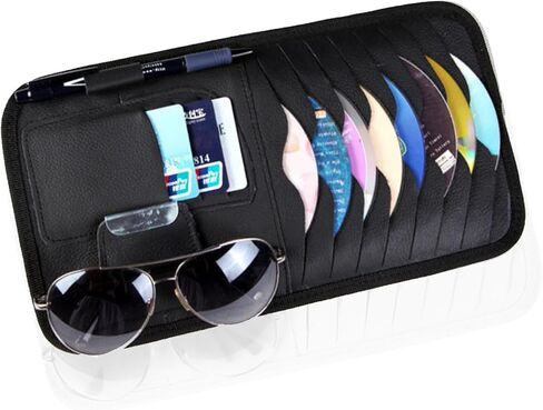 Car Cd Holder, Large Sun Visor Organizer Pocket for Car, Car DVD Vehicle Visor Case with 8 Sleeves, 1 Pen Holder, 3 Card Holder, Universal for Most Car (Black) in Saudi Arabia